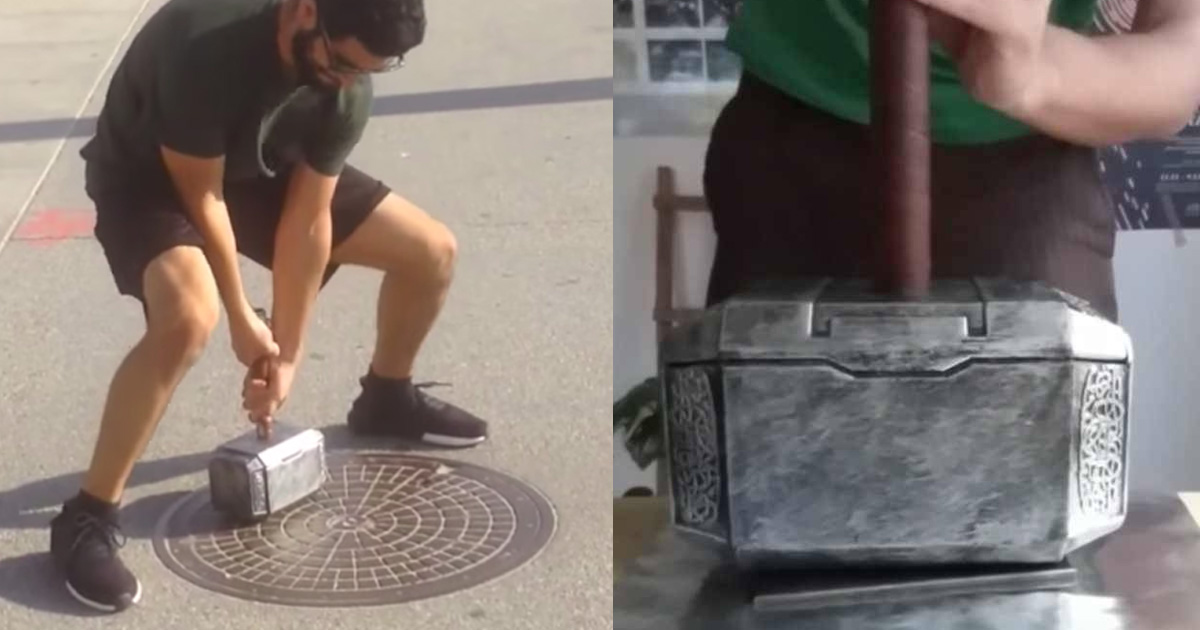 Marvel Nerd Made Thor's Hammer That Only He Can Lift, Then Pranks Bystanders On The Street