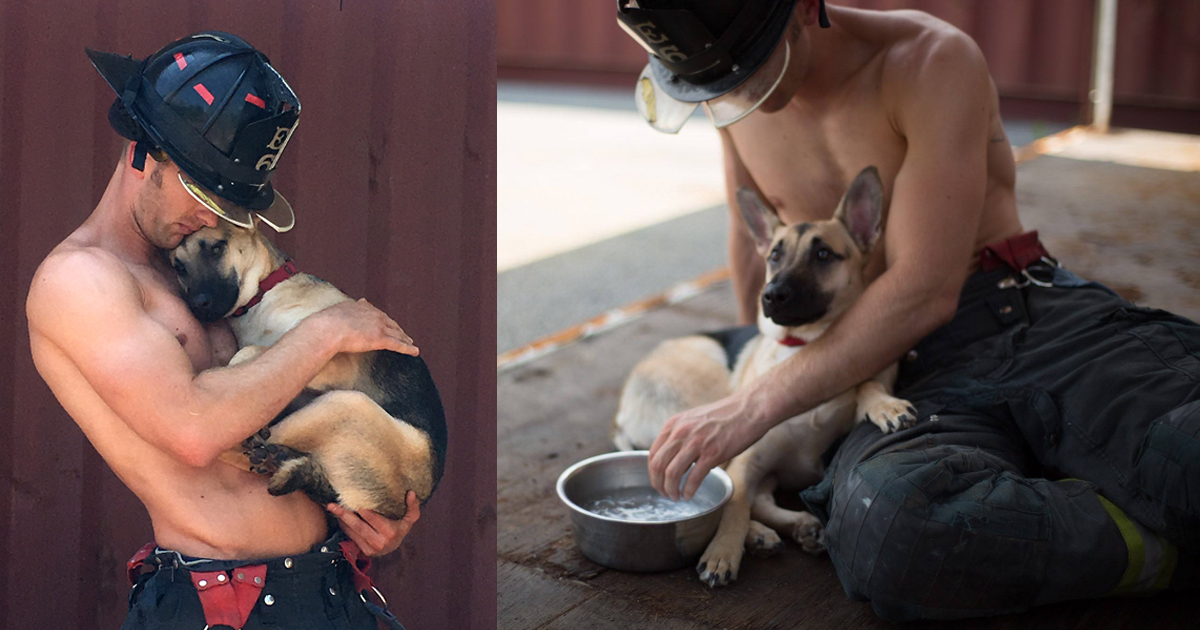 Handsome Firefighter Poses With Rescue Dog Only To Later Take Her Home
