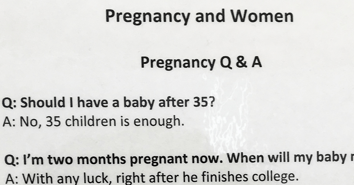 Brutally Honest Pregnancy FAQ Sign On OBGYN’s Wall Will Definitely Make You Chuckle